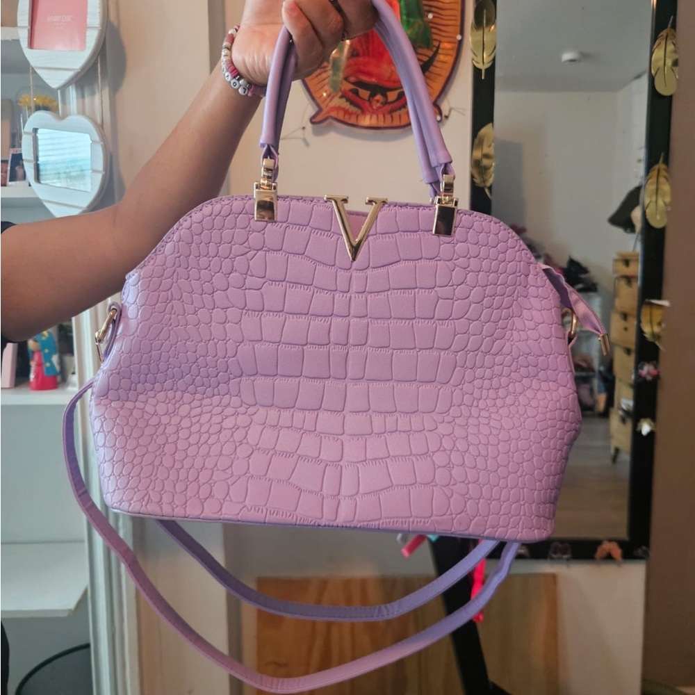 Lavender Croc-Embossed Handbag